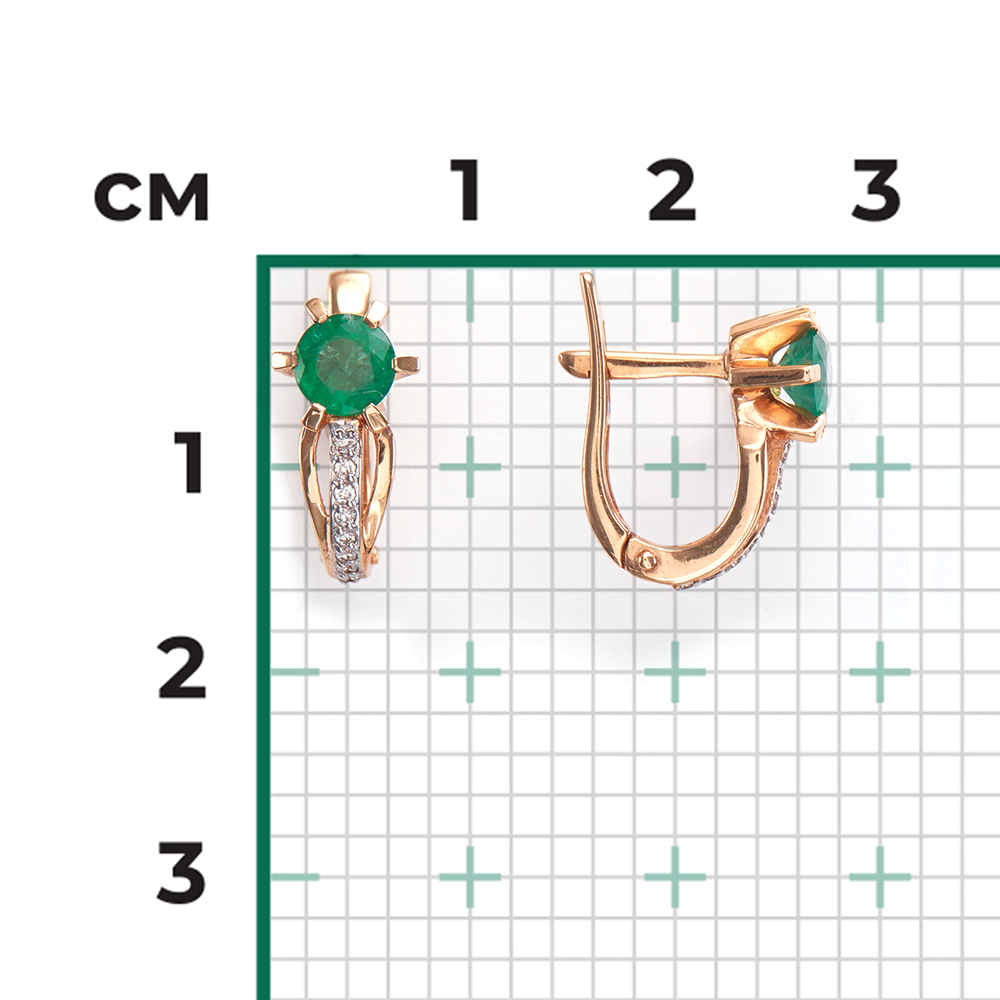 Серьги с английским замком из красного золота с изумрудом и бриллиантами 02-0217-00-106-1110-30