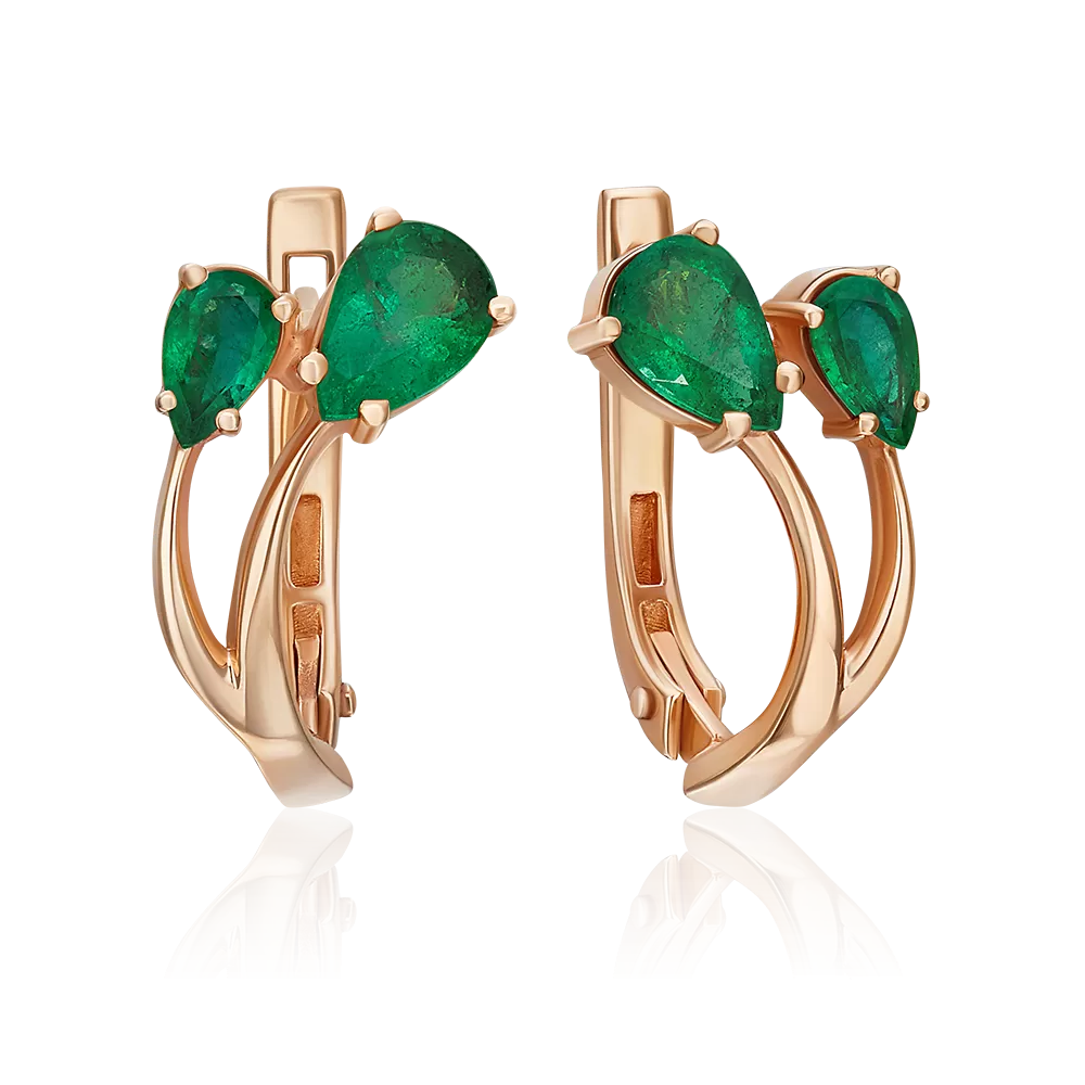 Серьги с английским замком из красного золота с изумрудами 02-0221-00-103-1110-30