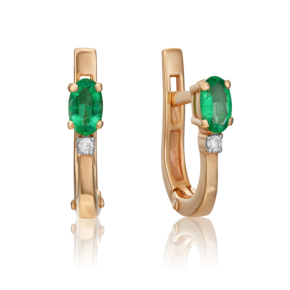 Серьги с английским замком из красного золота с изумрудом и бриллиантом 02-0231-00-106-1110-30