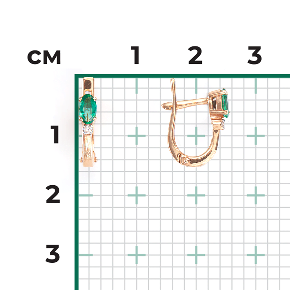Серьги с английским замком из красного золота с изумрудом и бриллиантом 02-0231-00-106-1110-30