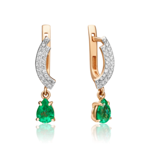 Серьги с английским замком из красного золота с изумрудом и бриллиантами 02-0233-00-106-1110-30