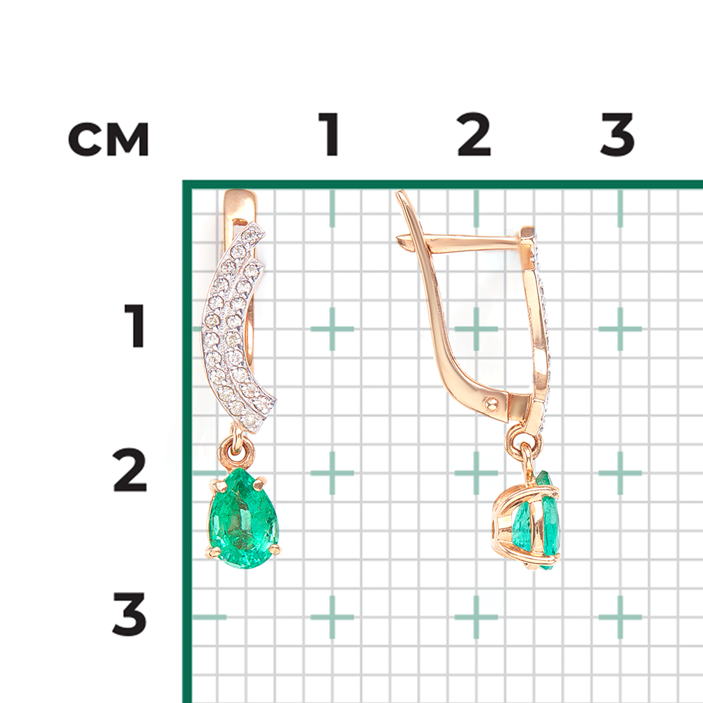 Серьги с английским замком из красного золота с изумрудом и бриллиантами 02-0233-00-106-1110-30