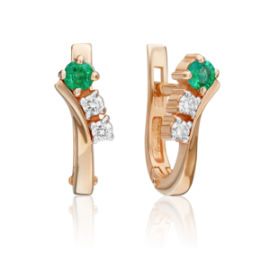 Серьги с английским замком из красного золота с изумрудом и бриллиантами 02-0235-00-106-1110-30
