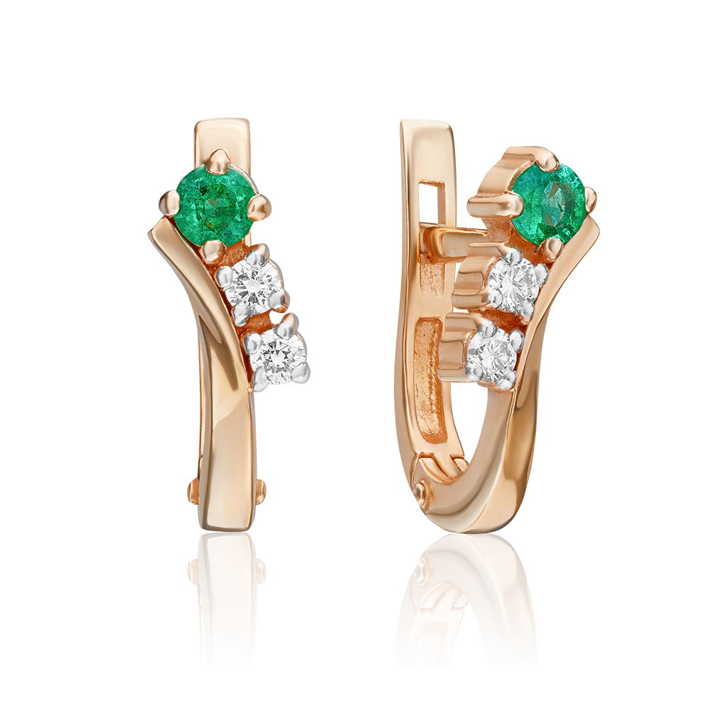 Серьги с английским замком из красного золота с изумрудом и бриллиантами 02-0235-00-106-1110-30