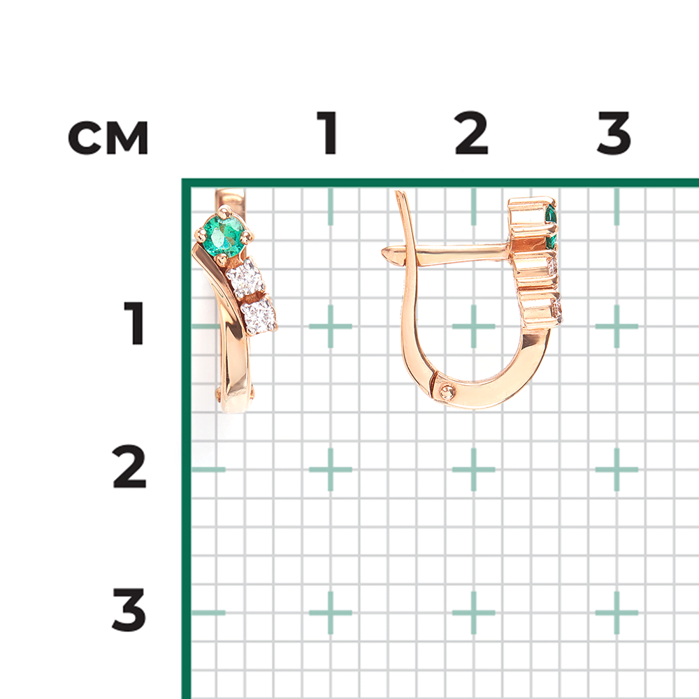 Серьги с английским замком из красного золота с изумрудом и бриллиантами 02-0235-00-106-1110-30