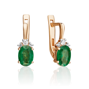 Серьги с английским замком из красного золота с изумрудом и бриллиантами 02-0269-00-106-1110-30