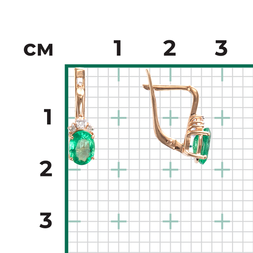 Серьги с английским замком из красного золота с изумрудом и бриллиантами 02-0269-00-106-1110-30