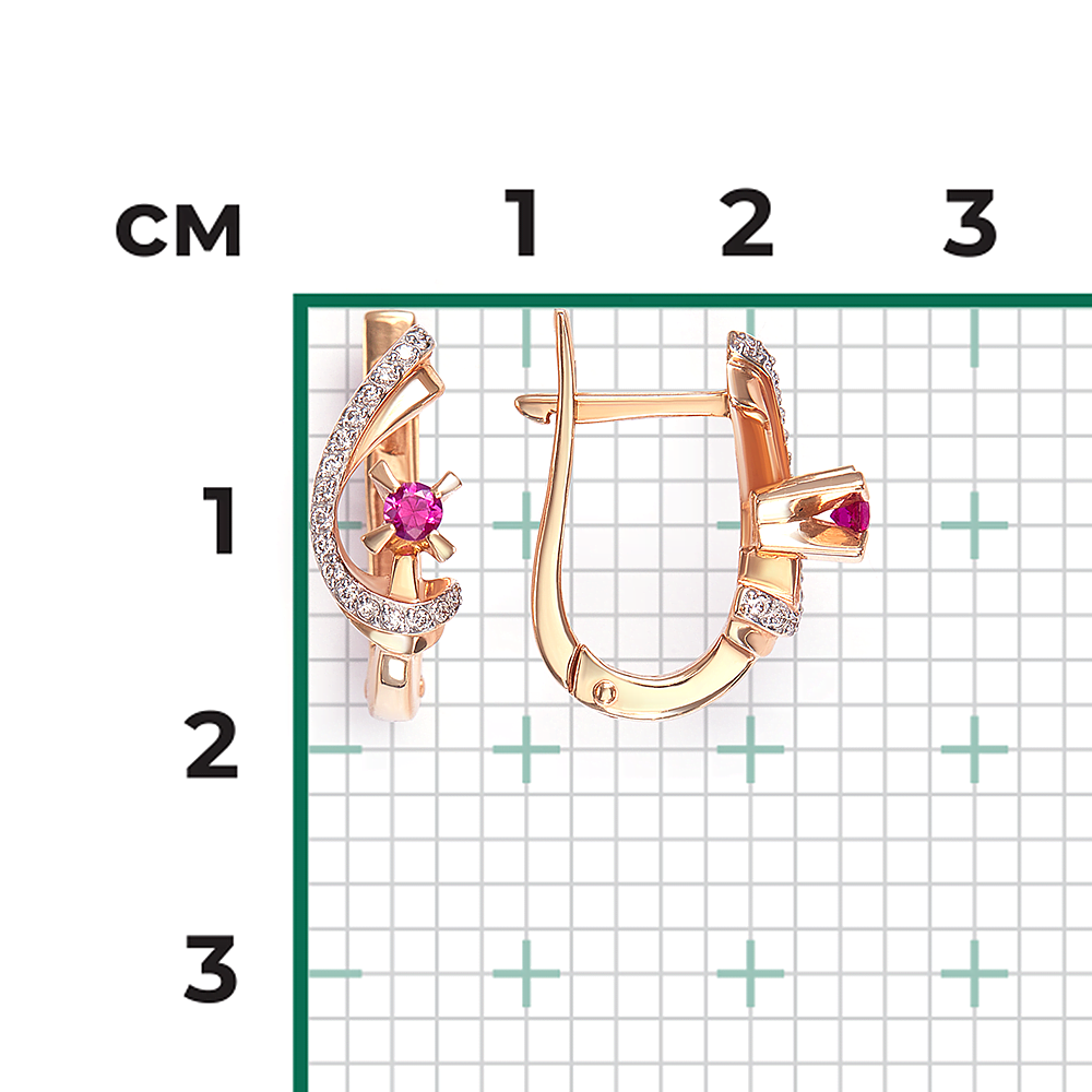 Серьги с английским замком из красного золота с рубином и бриллиантами 02-0031-00-107-1110-30