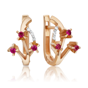 Серьги с английским замком из красного золота с рубинами и бриллиантами 02-0037-00-107-1110-30