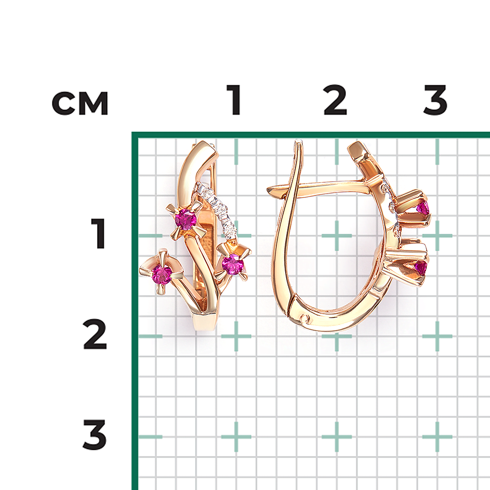 Серьги с английским замком из красного золота с рубинами и бриллиантами 02-0037-00-107-1110-30