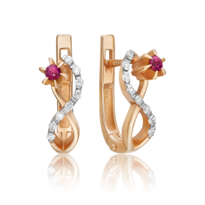 Серьги с английским замком из красного золота с рубином и бриллиантами 02-0073-00-107-1110-30