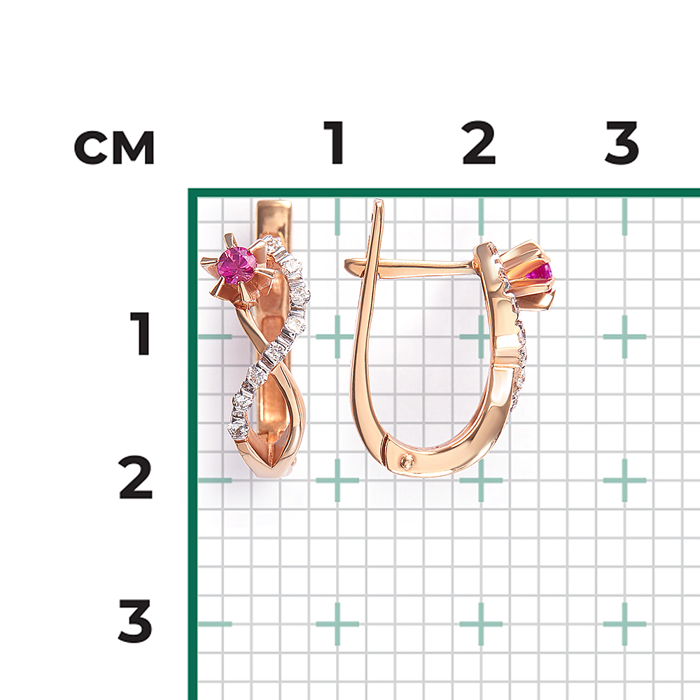 Серьги с английским замком из красного золота с рубином и бриллиантами 02-0073-00-107-1110-30