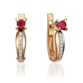 Серьги с английским замком из красного золота с рубином и бриллиантами 02-0077-00-107-1110-30