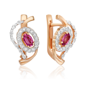 Серьги с английским замком из красного золота с рубином и бриллиантами 02-0083-00-107-1110-30