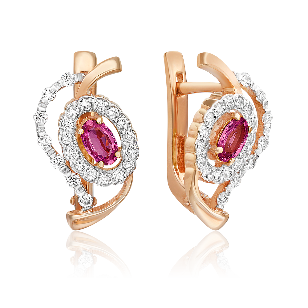 Серьги с английским замком из красного золота с рубином и бриллиантами 02-0083-00-107-1110-30