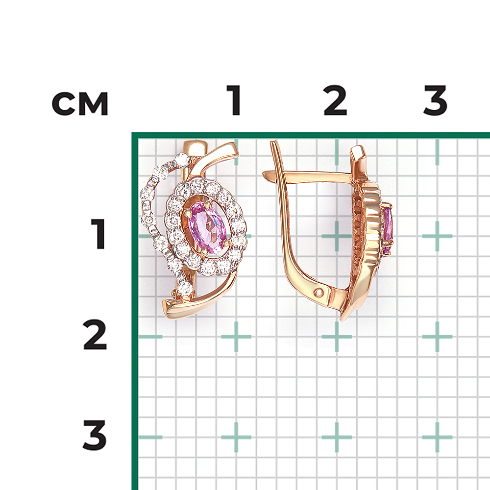 Серьги с английским замком из красного золота с рубином и бриллиантами 02-0083-00-107-1110-30