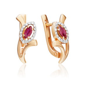 Серьги с английским замком из красного золота с рубином и бриллиантами 02-0085-00-107-1110-30