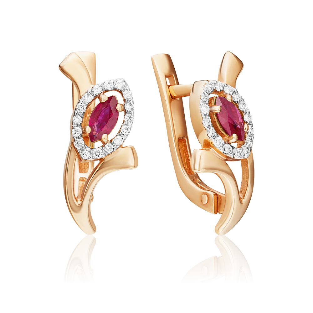 Серьги с английским замком из красного золота с рубином и бриллиантами 02-0085-00-107-1110-30