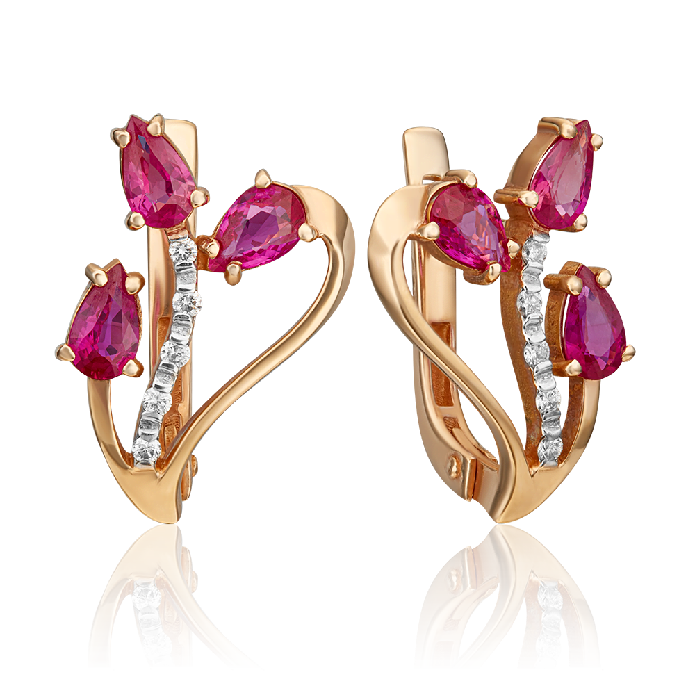 Серьги с английским замком из красного золота с рубинами и бриллиантами 02-0087-00-107-1110-30