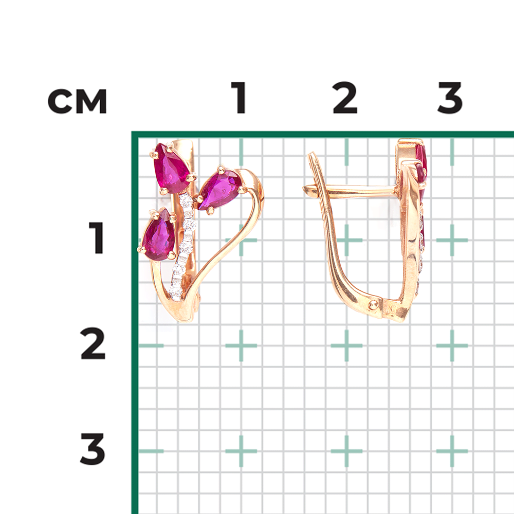 Серьги с английским замком из красного золота с рубинами и бриллиантами 02-0087-00-107-1110-30
