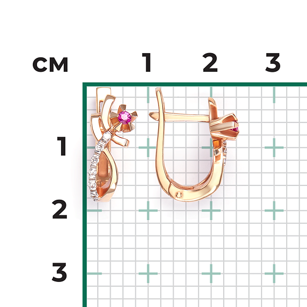 Серьги с английским замком из красного золота с рубином и бриллиантами 02-0091-00-107-1110-30