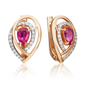 Серьги с английским замком из красного золота с рубином и бриллиантами 02-0100-00-107-1110-30