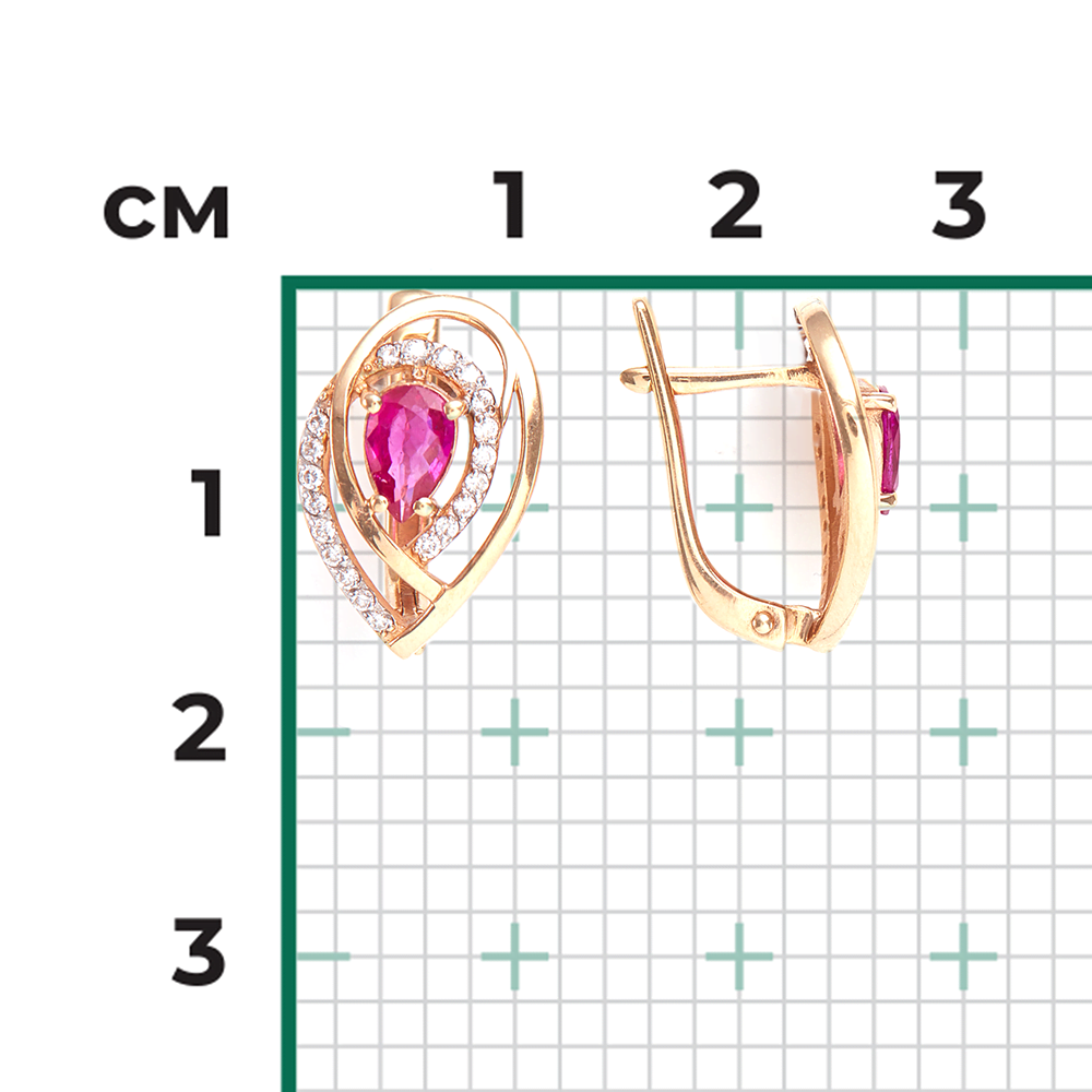 Серьги с английским замком из красного золота с рубином и бриллиантами 02-0100-00-107-1110-30
