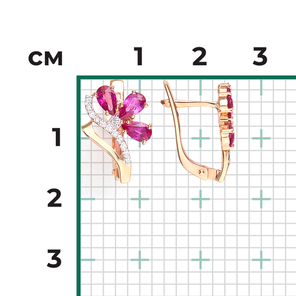 Серьги с английским замком из красного золота с рубинами и бриллиантами 02-0102-00-107-1110-30