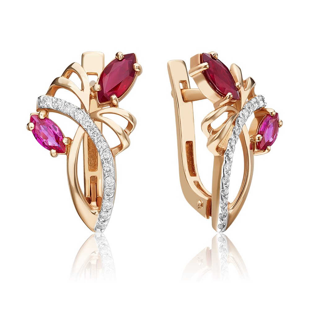 Серьги с английским замком из красного золота с рубинами и бриллиантами 02-0131-00-107-1110-30