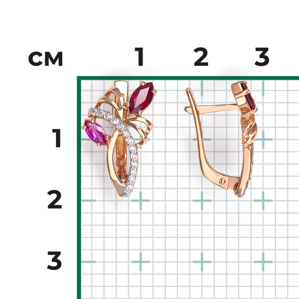 Серьги с английским замком из красного золота с рубинами и бриллиантами 02-0131-00-107-1110-30