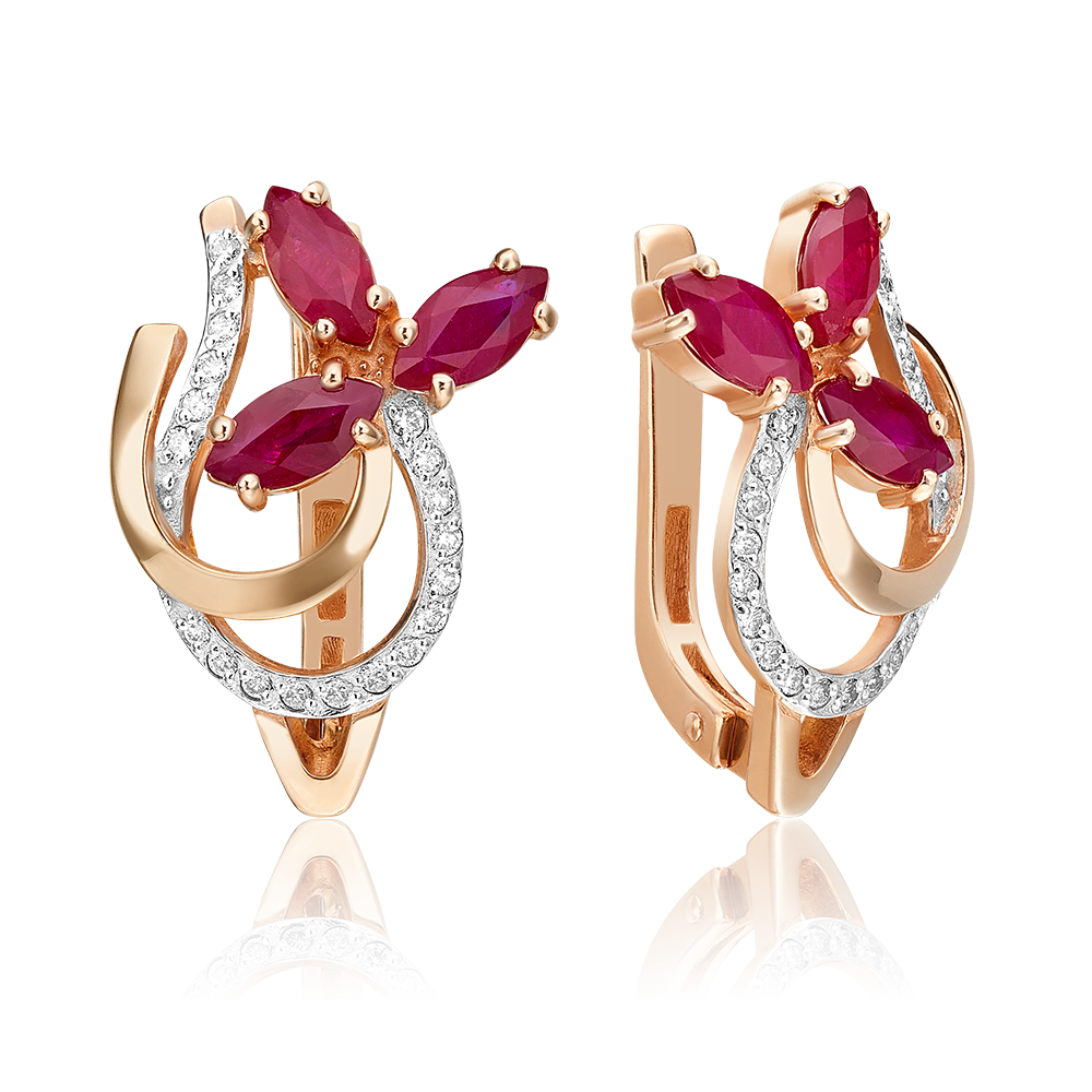 Серьги с английским замком из красного золота с рубинами и бриллиантами 02-0140-00-107-1110-30