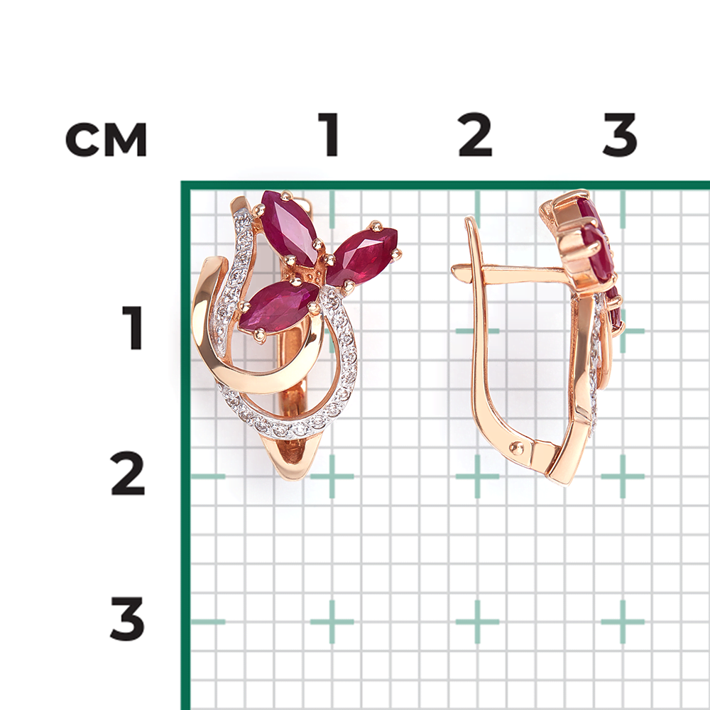 Серьги с английским замком из красного золота с рубинами и бриллиантами 02-0140-00-107-1110-30