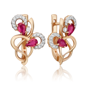 Серьги с английским замком из красного золота с рубинами и бриллиантами