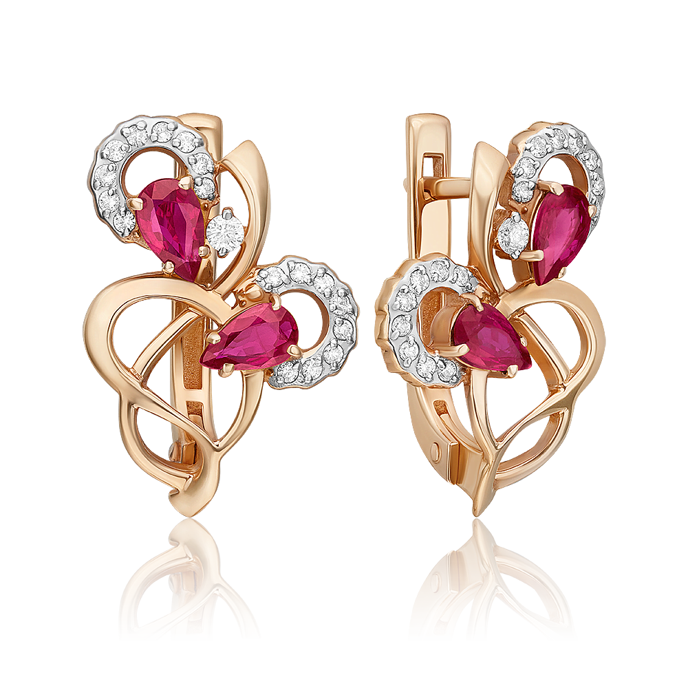 Серьги с английским замком из красного золота с рубинами и бриллиантами 02-0150-00-107-1110-30