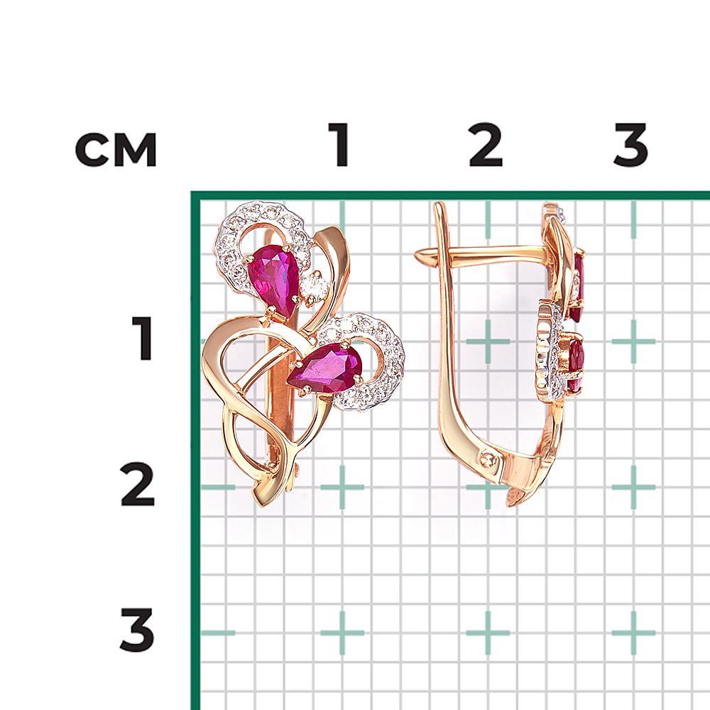 Серьги с английским замком из красного золота с рубинами и бриллиантами 02-0150-00-107-1110-30