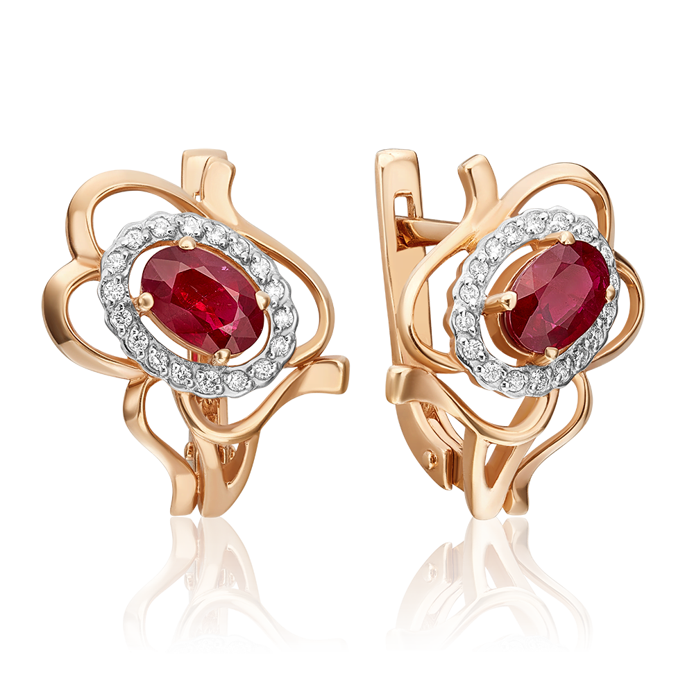 Серьги с английским замком из красного золота с рубином и бриллиантами 02-0160-00-107-1110-30