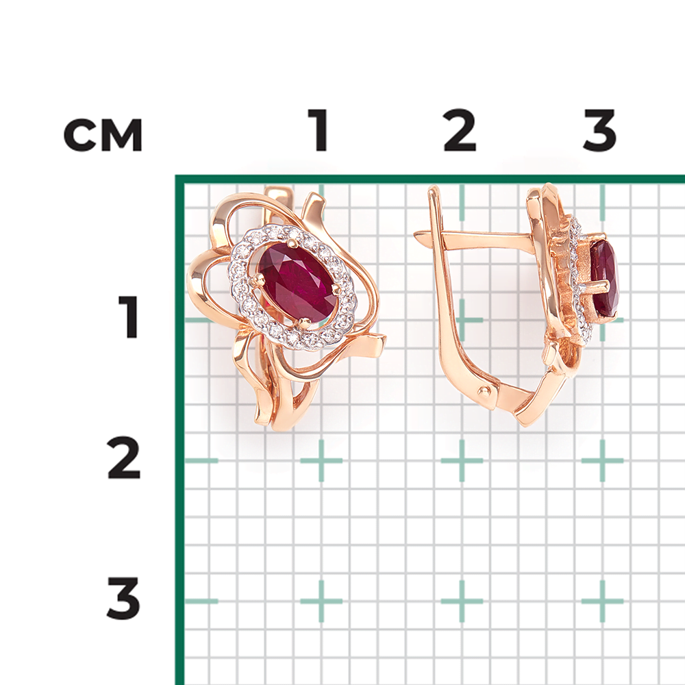 Серьги с английским замком из красного золота с рубином и бриллиантами 02-0160-00-107-1110-30