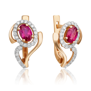 Серьги с английским замком из красного золота с рубином и бриллиантами 02-0165-00-104-1110-30