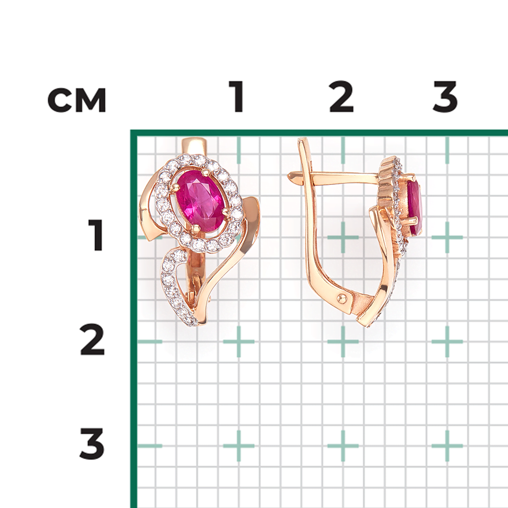 Серьги с английским замком из красного золота с рубином и бриллиантами 02-0165-00-104-1110-30