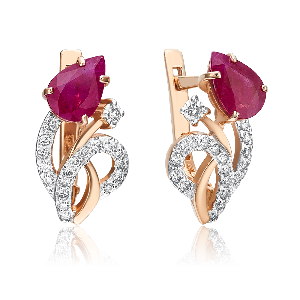 Серьги с английским замком из красного золота с рубином и бриллиантами 02-0167-00-107-1110-30