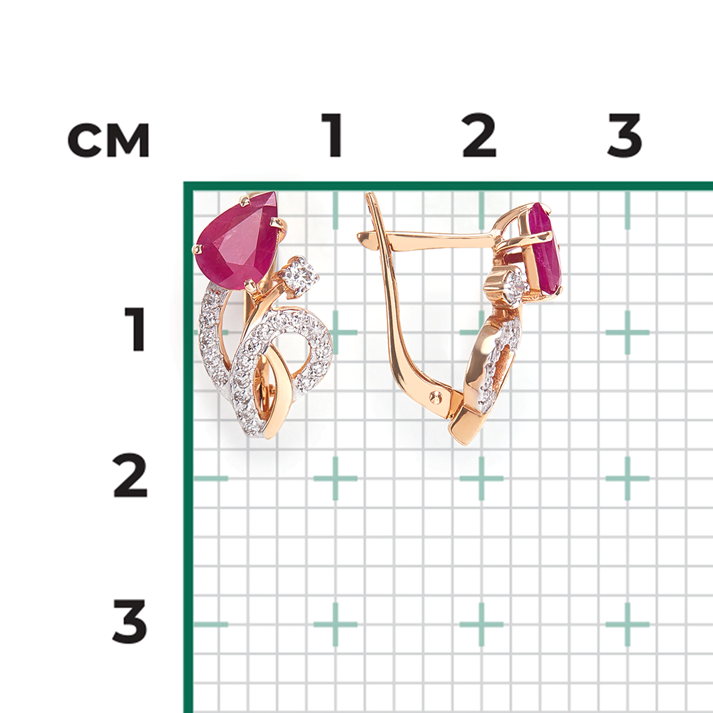 Серьги с английским замком из красного золота с рубином и бриллиантами 02-0167-00-107-1110-30