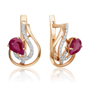 Серьги с английским замком из красного золота с рубином и бриллиантами 02-0169-00-107-1110-30