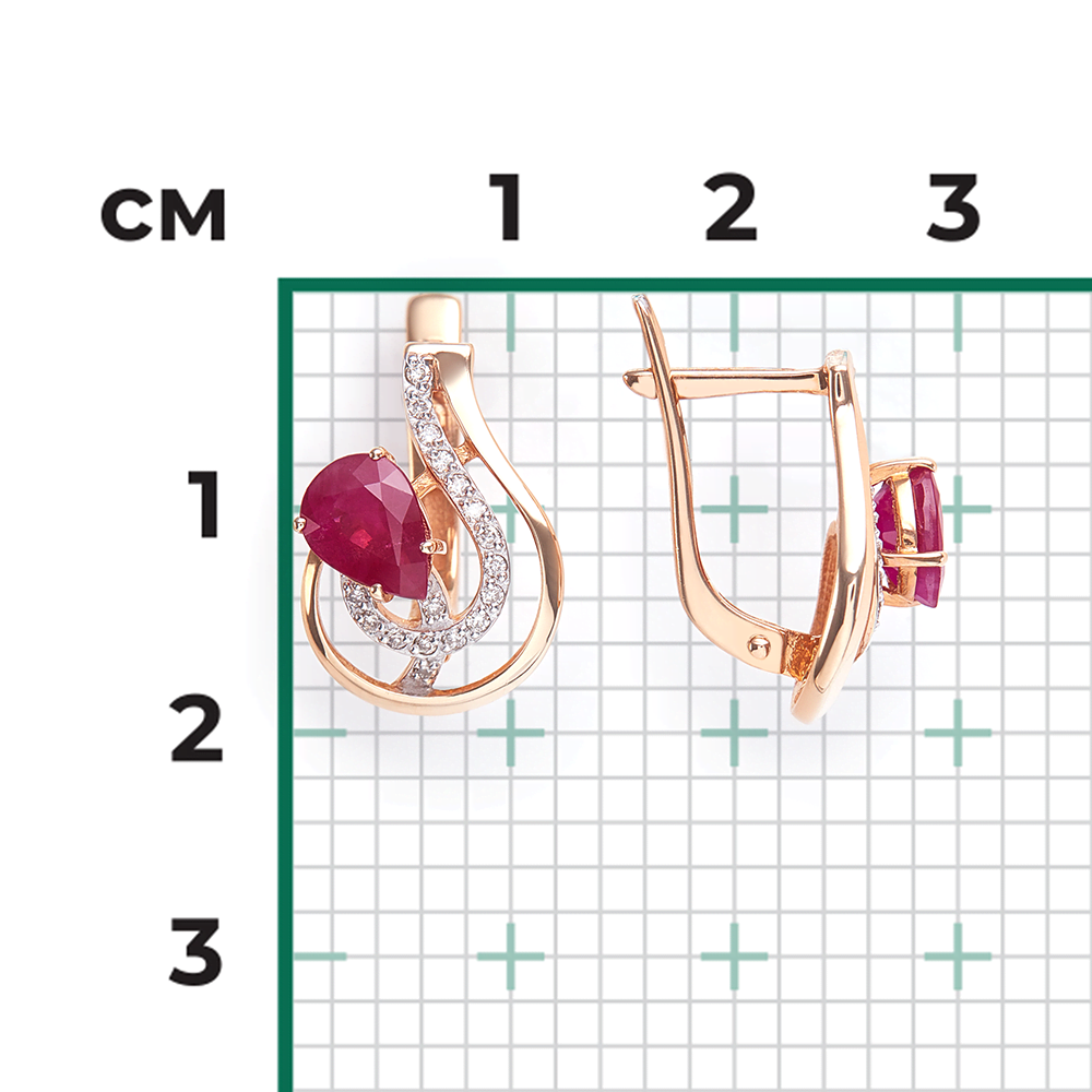 Серьги с английским замком из красного золота с рубином и бриллиантами 02-0169-00-107-1110-30