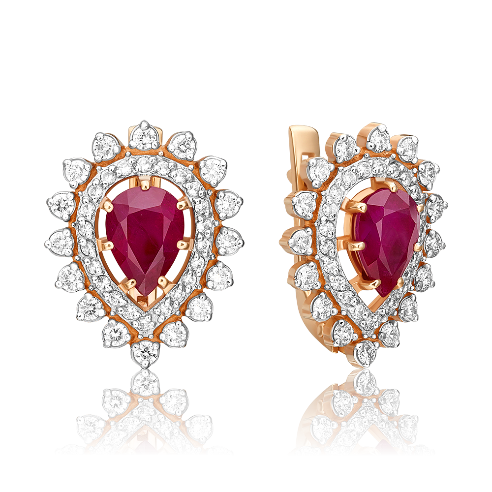Серьги с английским замком из красного золота с рубином и бриллиантами 02-0171-00-107-1110-30