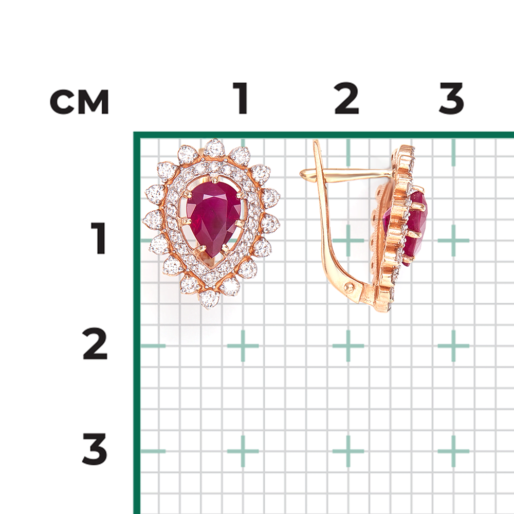 Серьги с английским замком из красного золота с рубином и бриллиантами 02-0171-00-107-1110-30