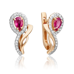 Серьги с английским замком из красного золота с рубином и бриллиантами 02-0173-00-107-1110-30