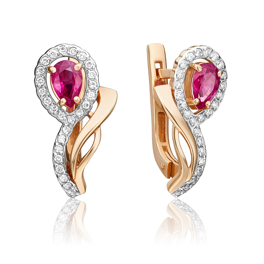 Серьги с английским замком из красного золота с рубином и бриллиантами 02-0173-00-107-1110-30