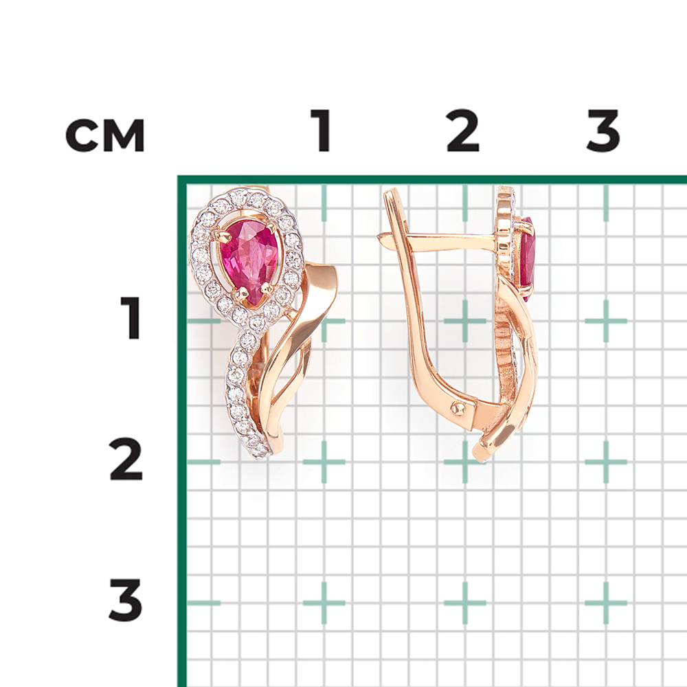 Серьги с английским замком из красного золота с рубином и бриллиантами 02-0173-00-107-1110-30