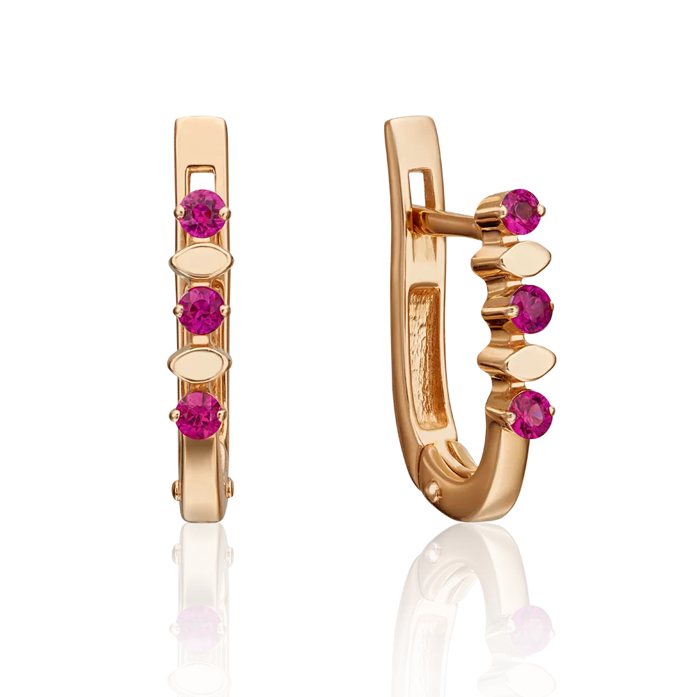 Серьги с английским замком из красного золота с рубинами 02-0179-00-104-1110-30
