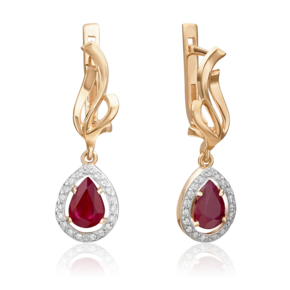 Серьги с английским замком из красного золота с рубином и бриллиантами 02-0181-00-107-1110-30